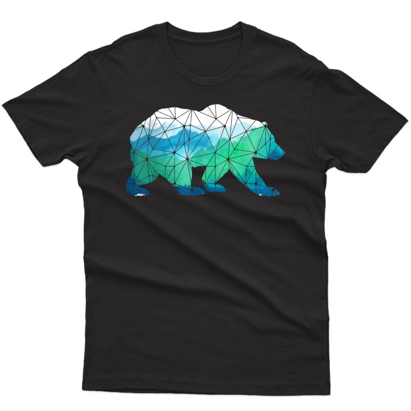 Bear Low Poly Mountains Grizzly Hiking Camping Camper Gift T-shirt