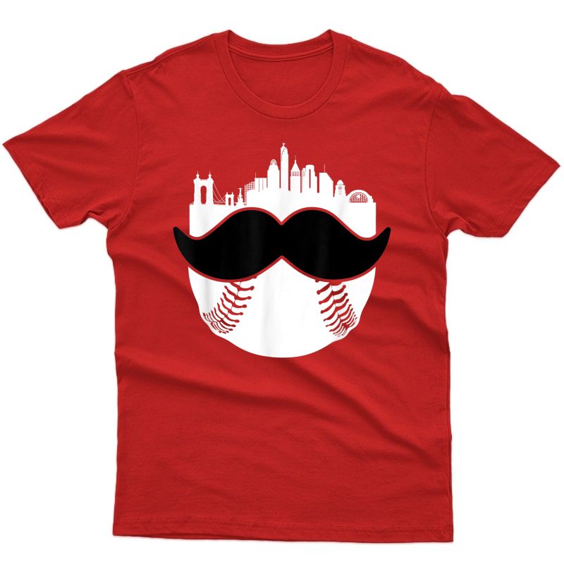 Cincinnati Moustache Baseball Skyline Vintage Retro Red Gift T-shirt