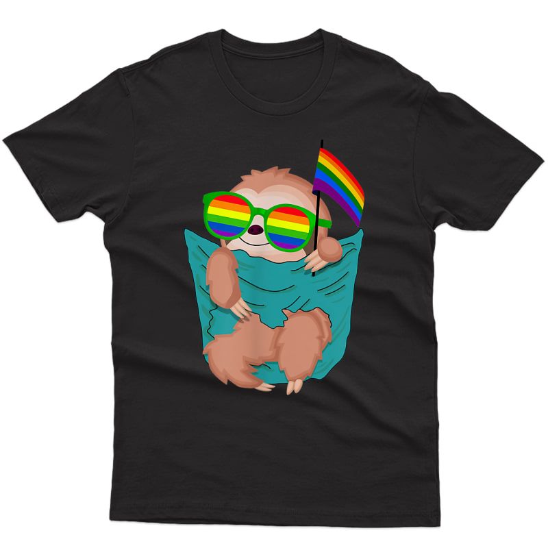 Cute Pocket Sloth Lgbt Animal Rainbow Flag Gay Pride T-shirt