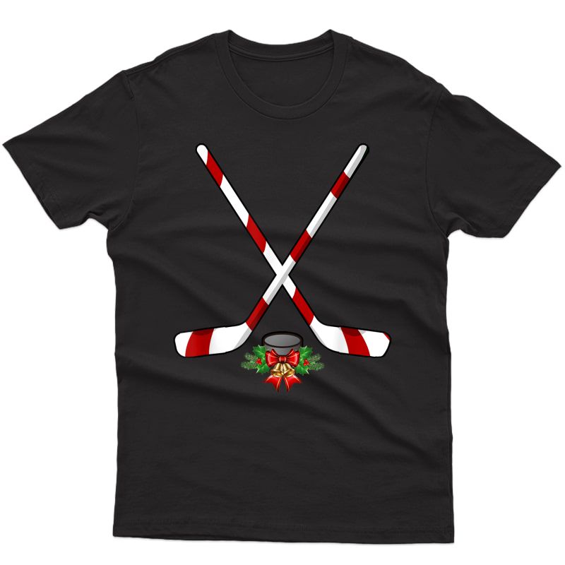 Funny Ice Hockey Christmas T-shirt Candy Stick Gift T-shirt