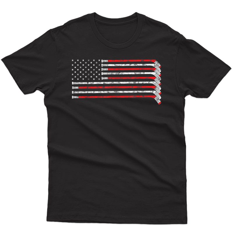 Hockey Stick Usa Flag Faded Hockey Player T-shirt