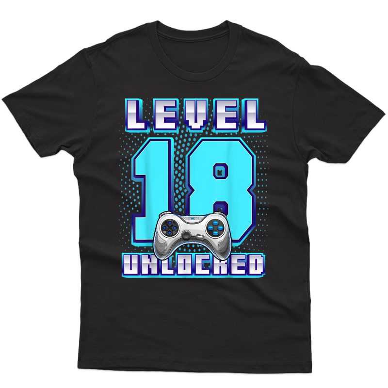 Level 18 Unlocked Video Game 18th Birthday Gamer T-shirt Men Short Sleeve