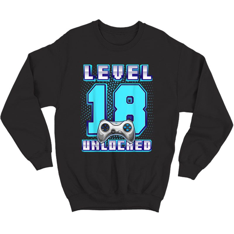 Level 18 Unlocked Video Game 18th Birthday Gamer T-shirt Crewneck Sweater