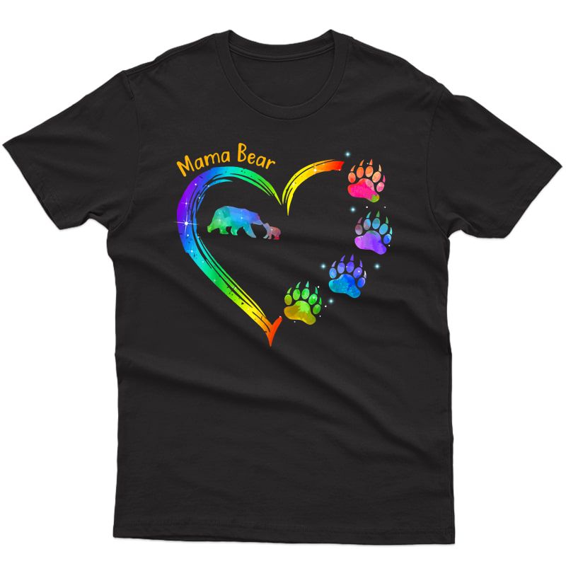 Ma-ma Bear Heart Bearpaw Rainbow T-shirt