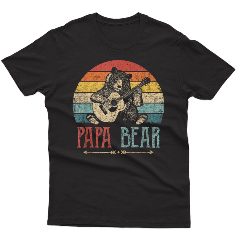 S Cute Papa Bear Shirt Vintage Father's Day Retro Dad Guitar T-shirt