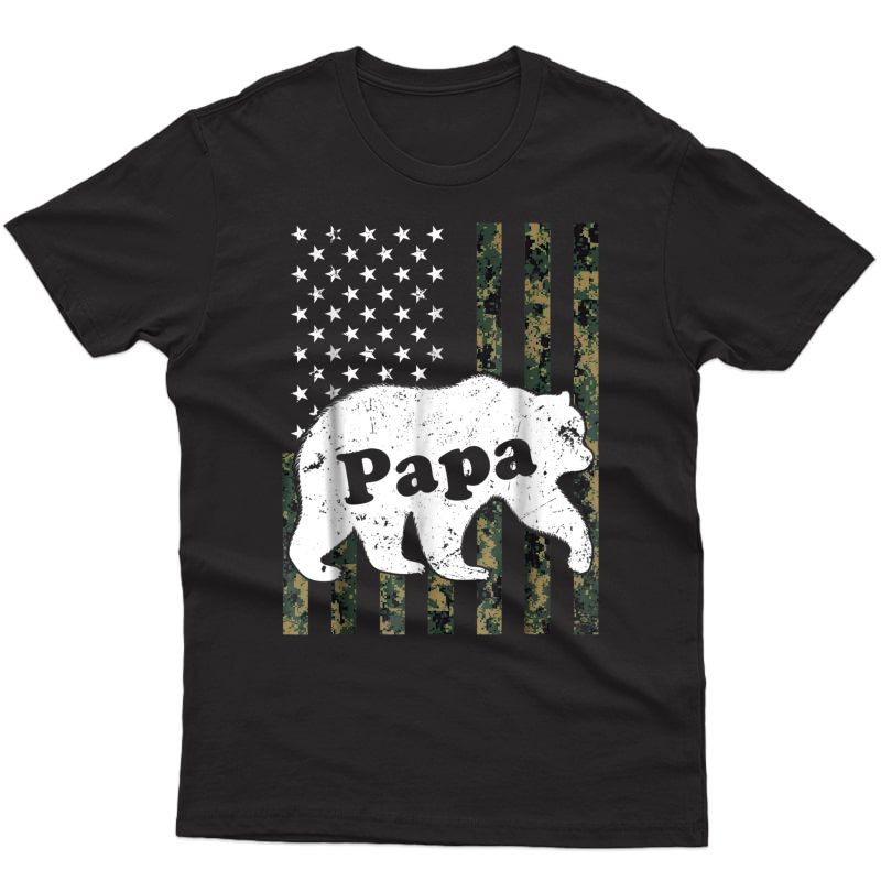 S S Papa Bear T-shirt Camouflage Usa American Flag