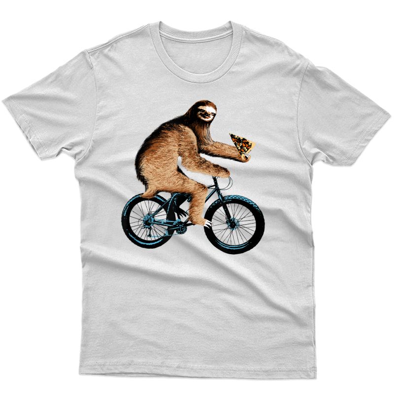 Sloth Riding A Bicycle Eating Pizza Tee, Fatbike T-shirt