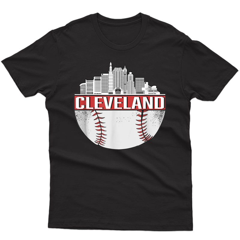 Vintage Cleveland Baseball Skyline Cityscape Retro Baseball T-shirt