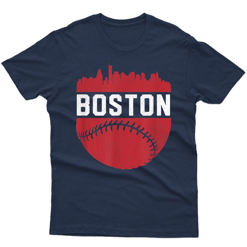 Vintage Downtown Boston Mass Skyline Baseball T-shirt