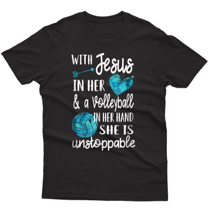 With Jesus In Her Heart Christian Volleyball T-shirt