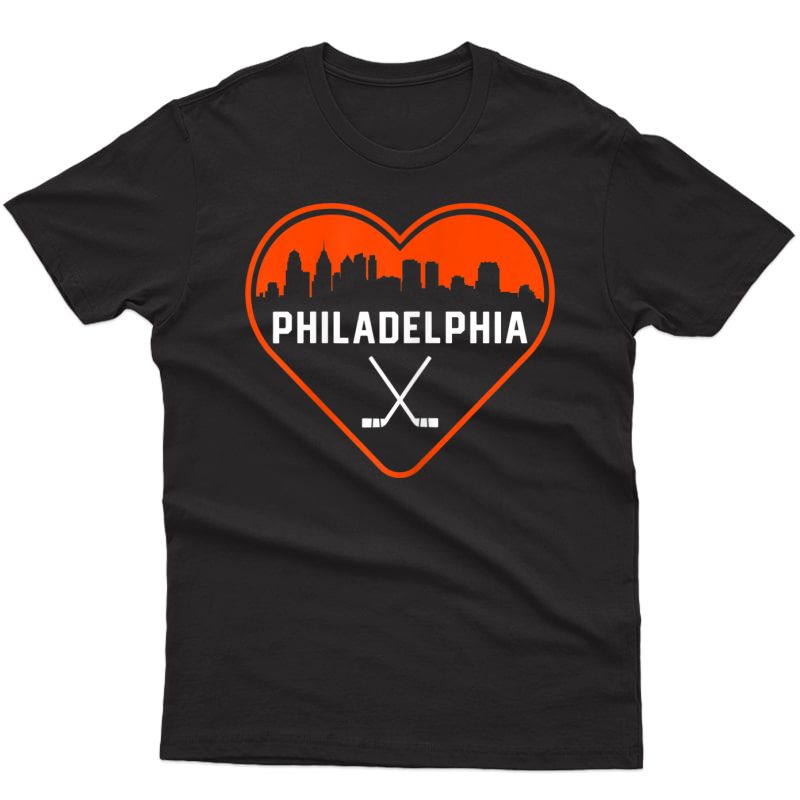  Cute I Love Philadelphia Hockey Heart Skyline T-shirt